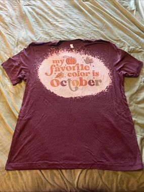 Bella Canvas Burgundy and Cream Fall Graphic Tee Custom Bleach Design